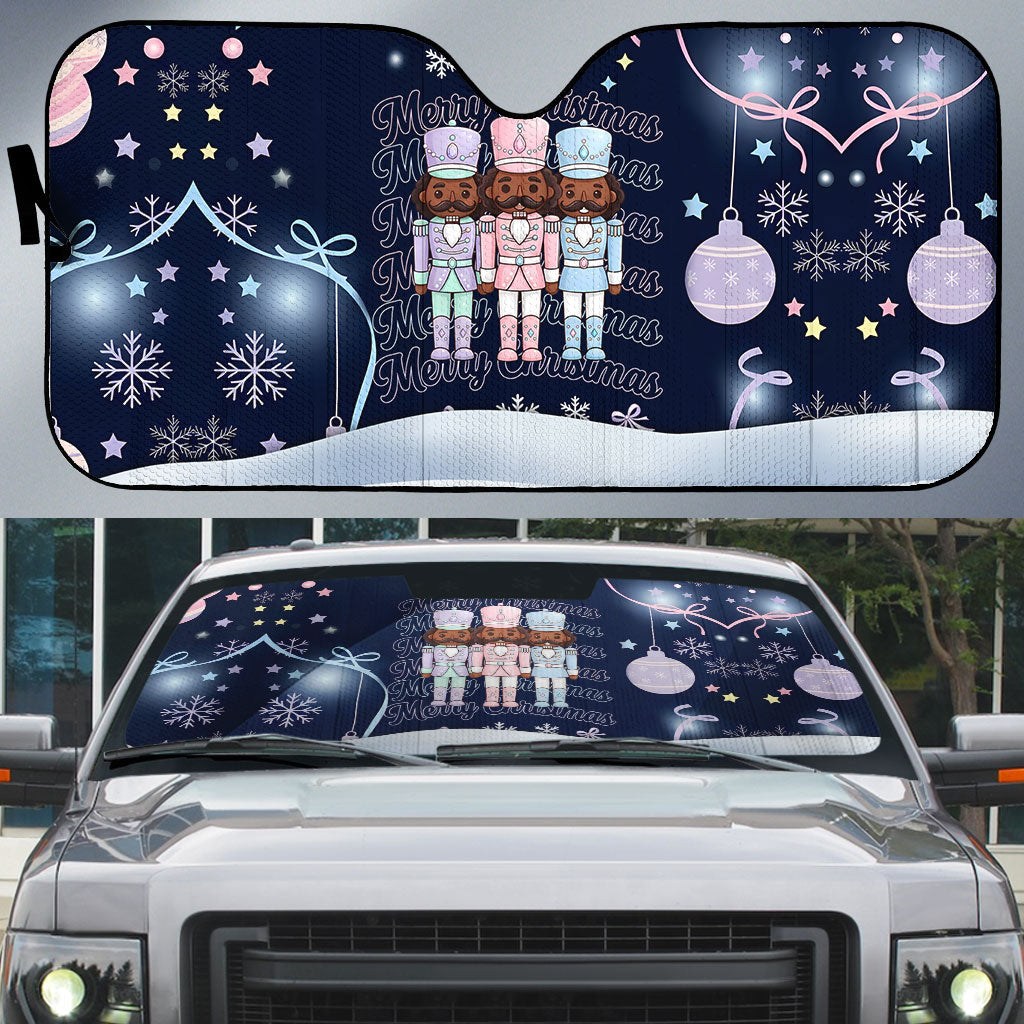 Black Nutcracker Magic Christmas Auto Sun Shade African American Pastel Snowflake Winter