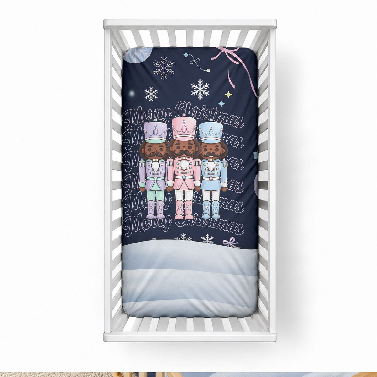 Black Nutcracker Magic Christmas Baby Bed Cover African American Pastel Snowflake Winter