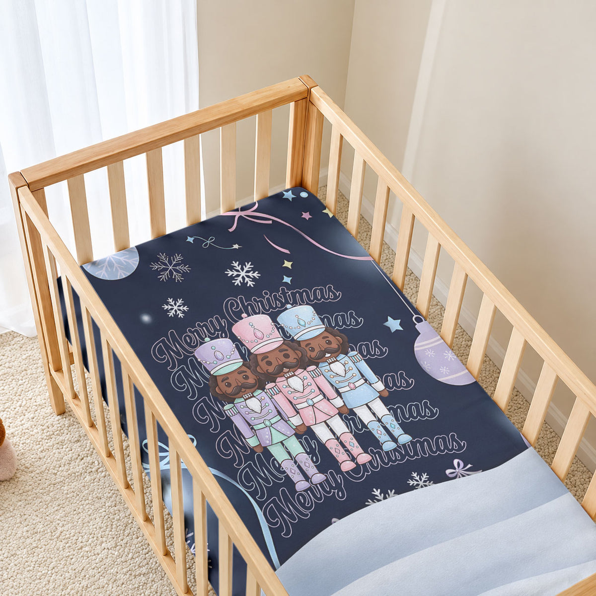 Black Nutcracker Magic Christmas Baby Bed Cover African American Pastel Snowflake Winter