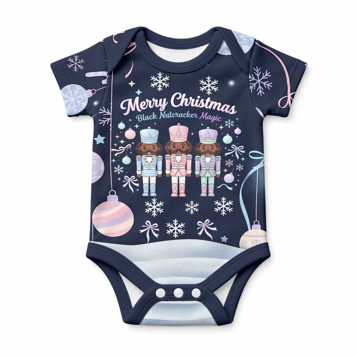 Black Nutcracker Magic Christmas Baby Onesie African American Pastel Snowflake Winter