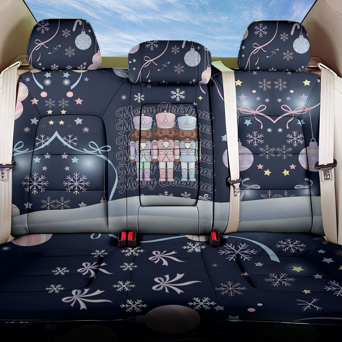 Black Nutcracker Magic Christmas Back Car Seat Cover African American Pastel Snowflake Winter