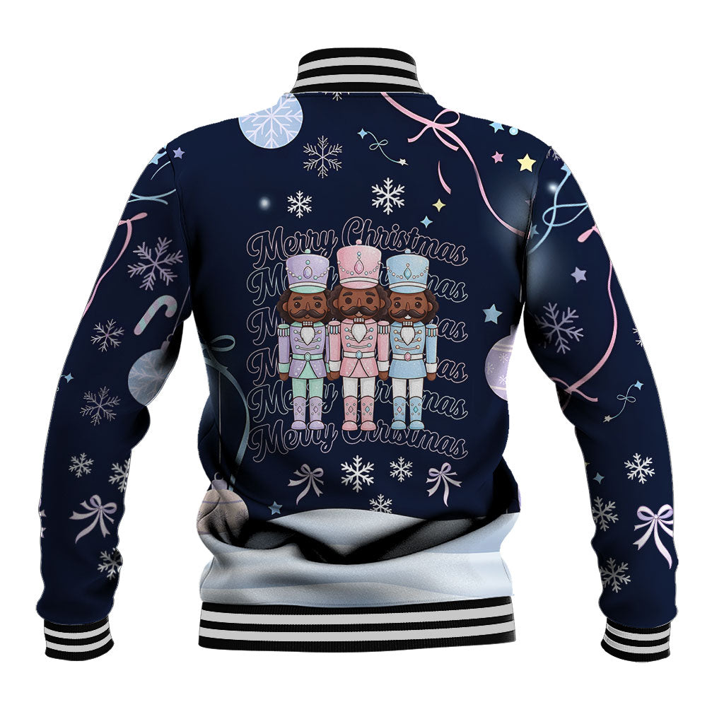 Black Nutcracker Magic Christmas Baseball Jacket African American Pastel Snowflake Winter