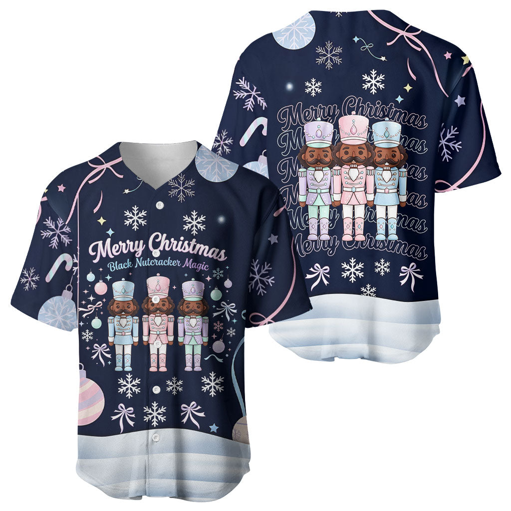 Black Nutcracker Magic Christmas Baseball Jersey African American Pastel Snowflake Winter