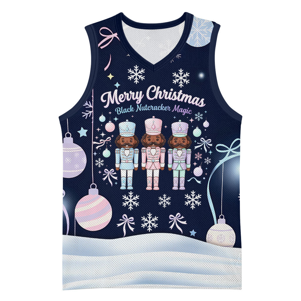 Black Nutcracker Magic Christmas Basketball Jersey African American Pastel Snowflake Winter