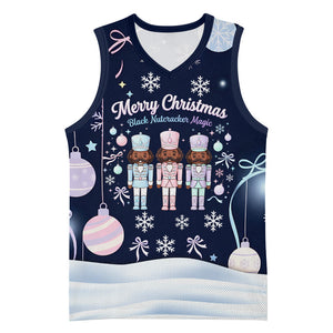 Black Nutcracker Magic Christmas Basketball Jersey African American Pastel Snowflake Winter