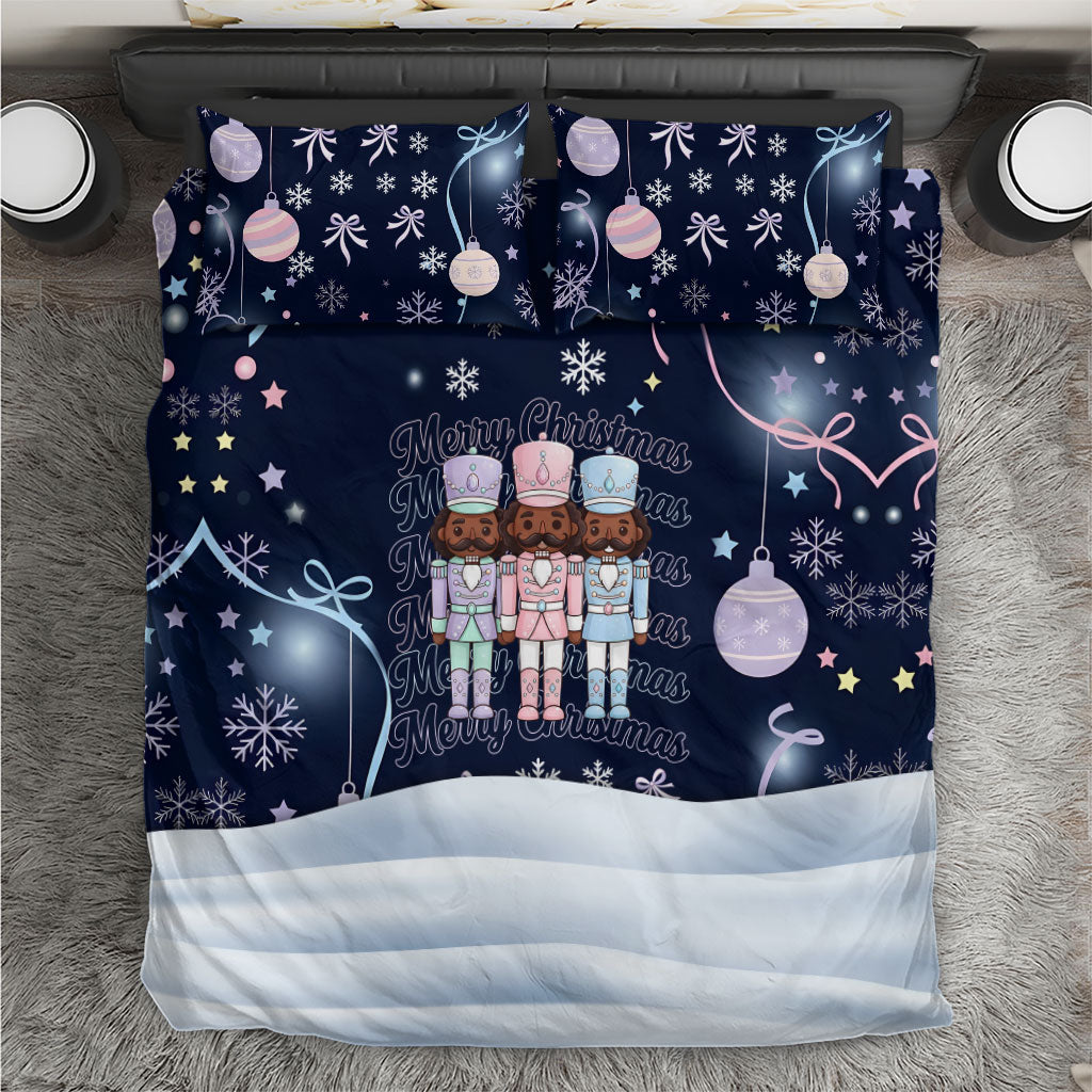 Black Nutcracker Magic Christmas Bedding Set African American Pastel Snowflake Winter