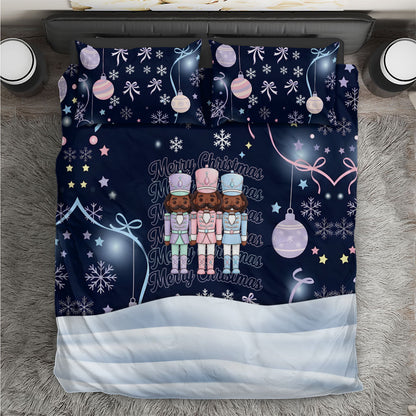 Black Nutcracker Magic Christmas Bedding Set African American Pastel Snowflake Winter