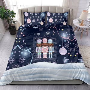 Black Nutcracker Magic Christmas Bedding Set African American Pastel Snowflake Winter