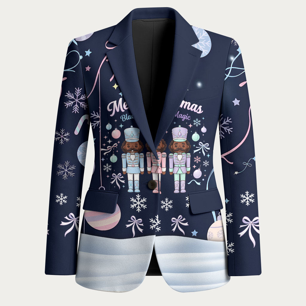 Black Nutcracker Magic Christmas Blazer African American Pastel Snowflake Winter