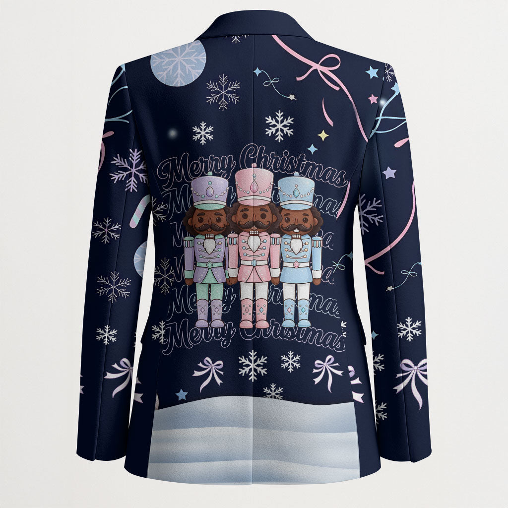 Black Nutcracker Magic Christmas Blazer African American Pastel Snowflake Winter