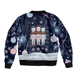 Black Nutcracker Magic Christmas Bomber Jacket African American Pastel Snowflake Winter
