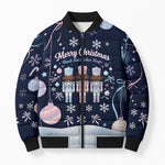 Black Nutcracker Magic Christmas Bomber Puffer Jacket African American Pastel Snowflake Winter