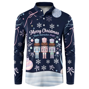 Black Nutcracker Magic Christmas Button Sweatshirt African American Pastel Snowflake Winter