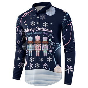 Black Nutcracker Magic Christmas Button Sweatshirt African American Pastel Snowflake Winter