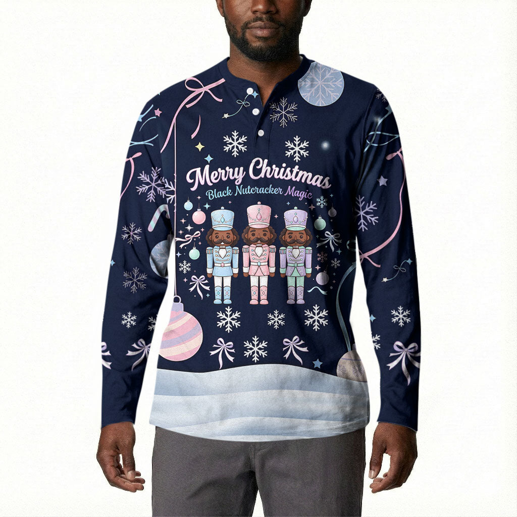 Black Nutcracker Magic Christmas Button Sweatshirt African American Pastel Snowflake Winter