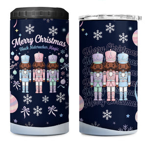 Black Nutcracker Magic Christmas 4 in 1 Can Cooler Tumbler African American Pastel Snowflake Winter