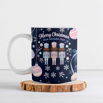 Black Nutcracker Magic Christmas Ceramic Mug African American Pastel Snowflake Winter