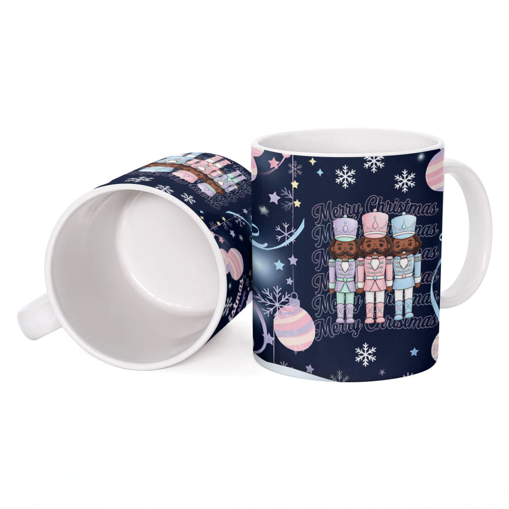 Black Nutcracker Magic Christmas Ceramic Mug African American Pastel Snowflake Winter