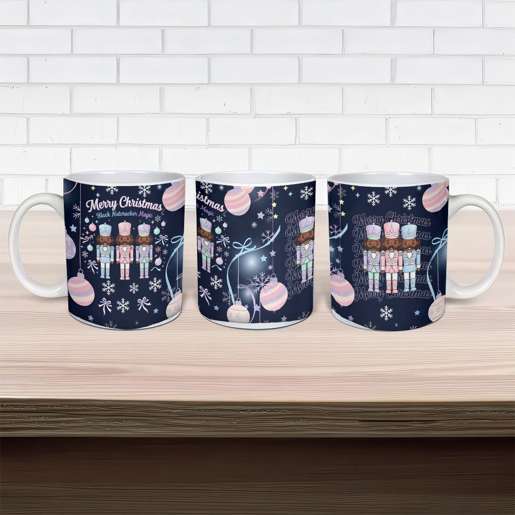 Black Nutcracker Magic Christmas Ceramic Mug African American Pastel Snowflake Winter