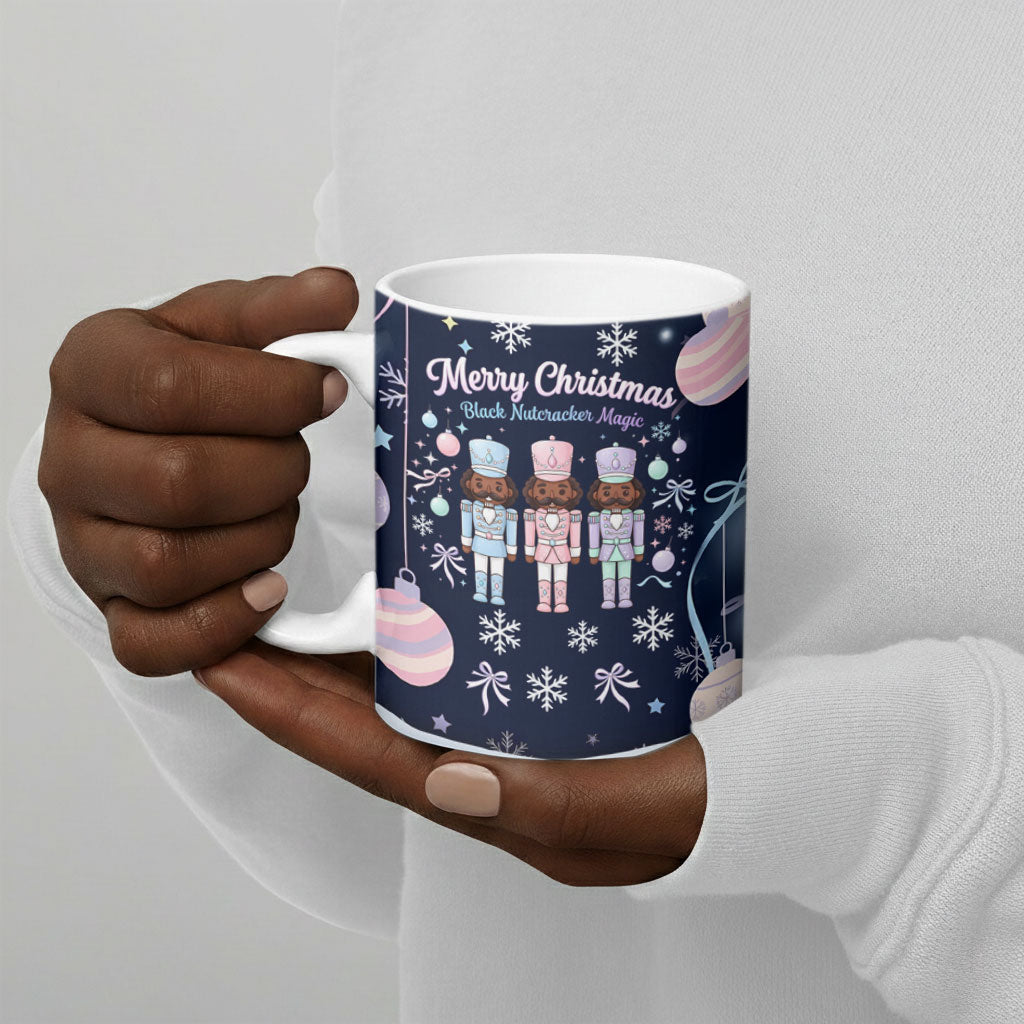 Black Nutcracker Magic Christmas Ceramic Mug African American Pastel Snowflake Winter