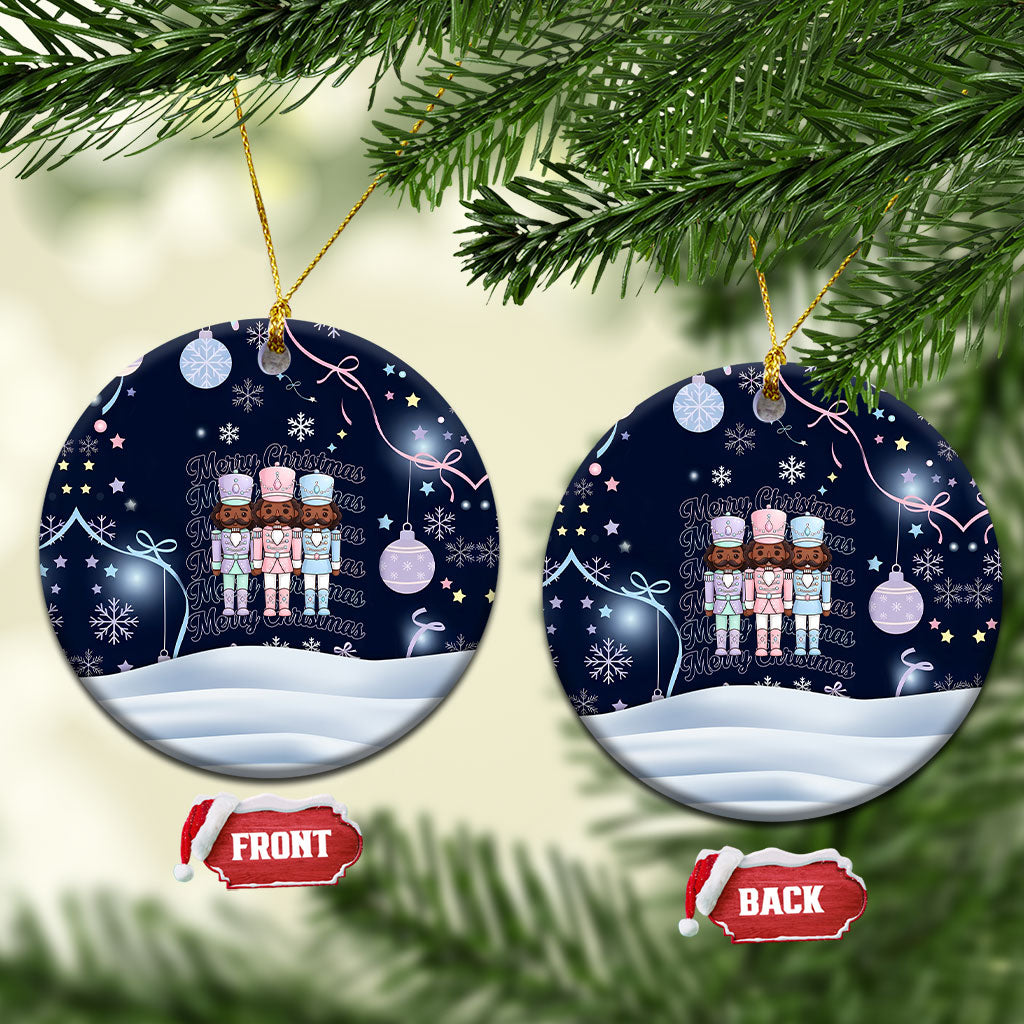 Black Nutcracker Magic Christmas Ceramic Ornament African American Pastel Snowflake Winter