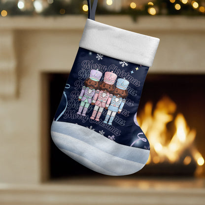 Black Nutcracker Magic Christmas Stocking African American Pastel Snowflake Winter