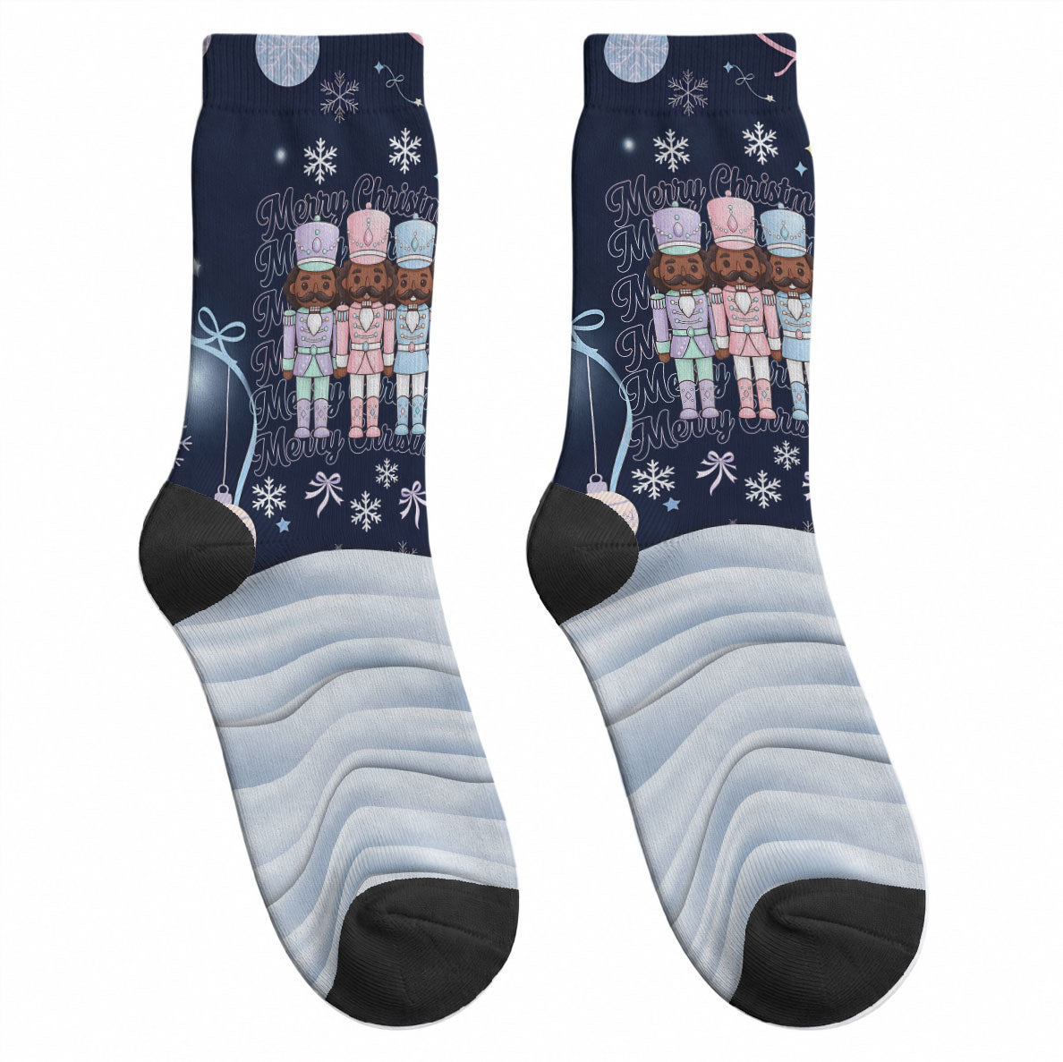 Black Nutcracker Magic Christmas Crew Socks African American Pastel Snowflake Winter