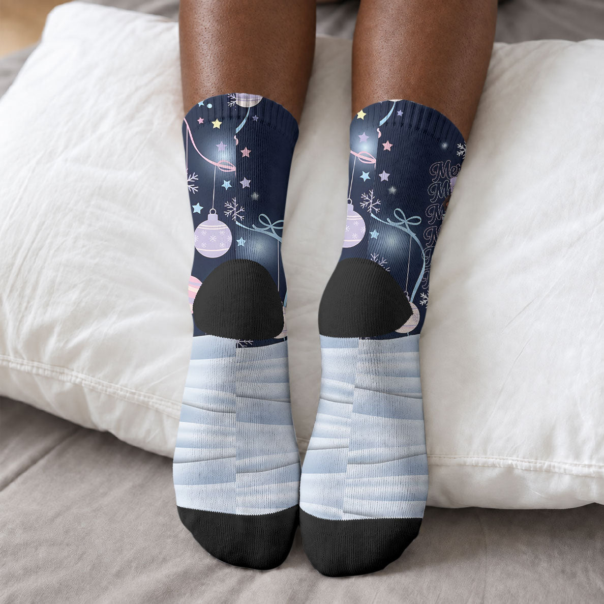 Black Nutcracker Magic Christmas Crew Socks African American Pastel Snowflake Winter