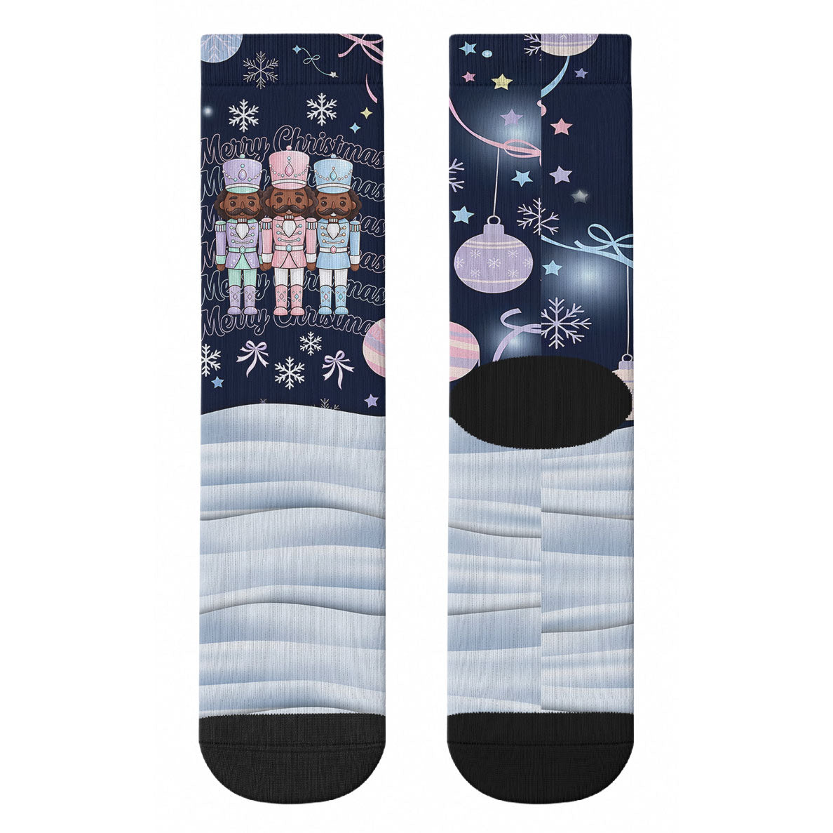Black Nutcracker Magic Christmas Crew Socks African American Pastel Snowflake Winter
