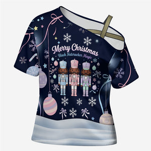 Black Nutcracker Magic Christmas Cross Shoulder Shirt African American Pastel Snowflake Winter