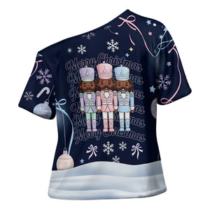Black Nutcracker Magic Christmas Cross Shoulder Shirt African American Pastel Snowflake Winter