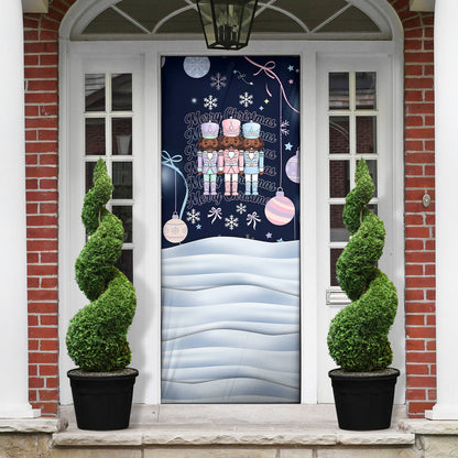 Black Nutcracker Magic Christmas Door Cover African American Pastel Snowflake Winter
