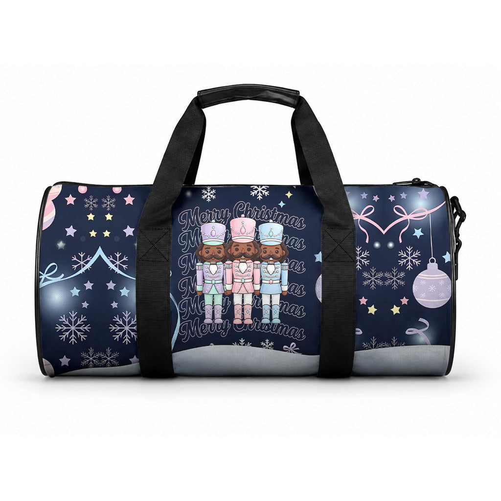 Black Nutcracker Magic Christmas Duffle Bag African American Pastel Snowflake Winter