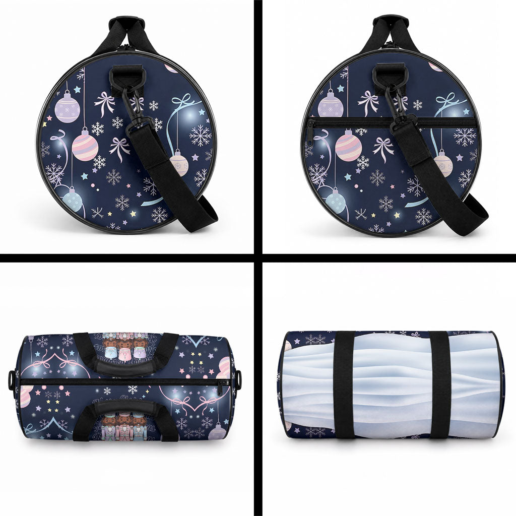 Black Nutcracker Magic Christmas Duffle Bag African American Pastel Snowflake Winter