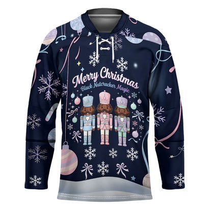 Black Nutcracker Magic Christmas Hockey Jersey African American Pastel Snowflake Winter