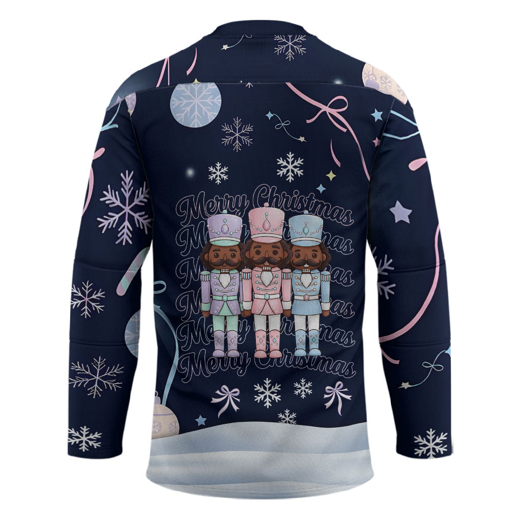 Black Nutcracker Magic Christmas Hockey Jersey African American Pastel Snowflake Winter