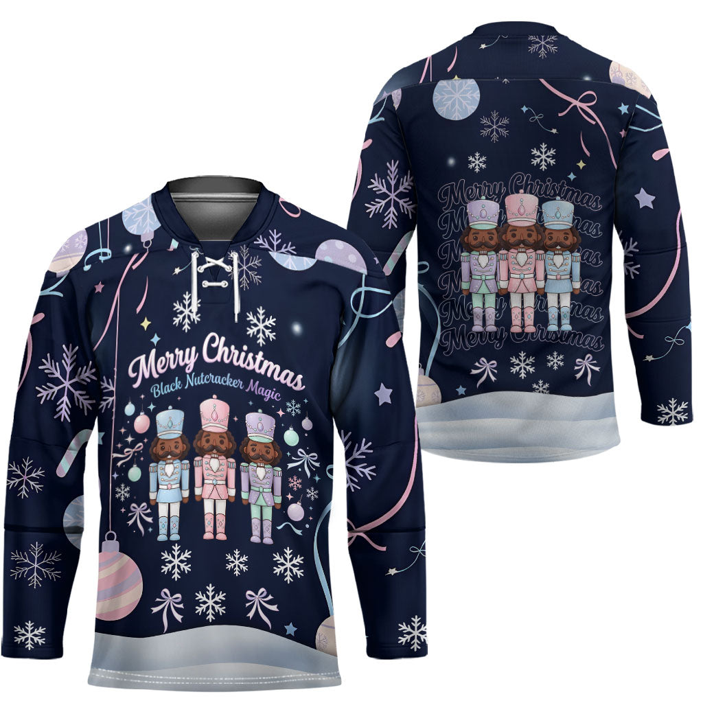 Black Nutcracker Magic Christmas Hockey Jersey African American Pastel Snowflake Winter