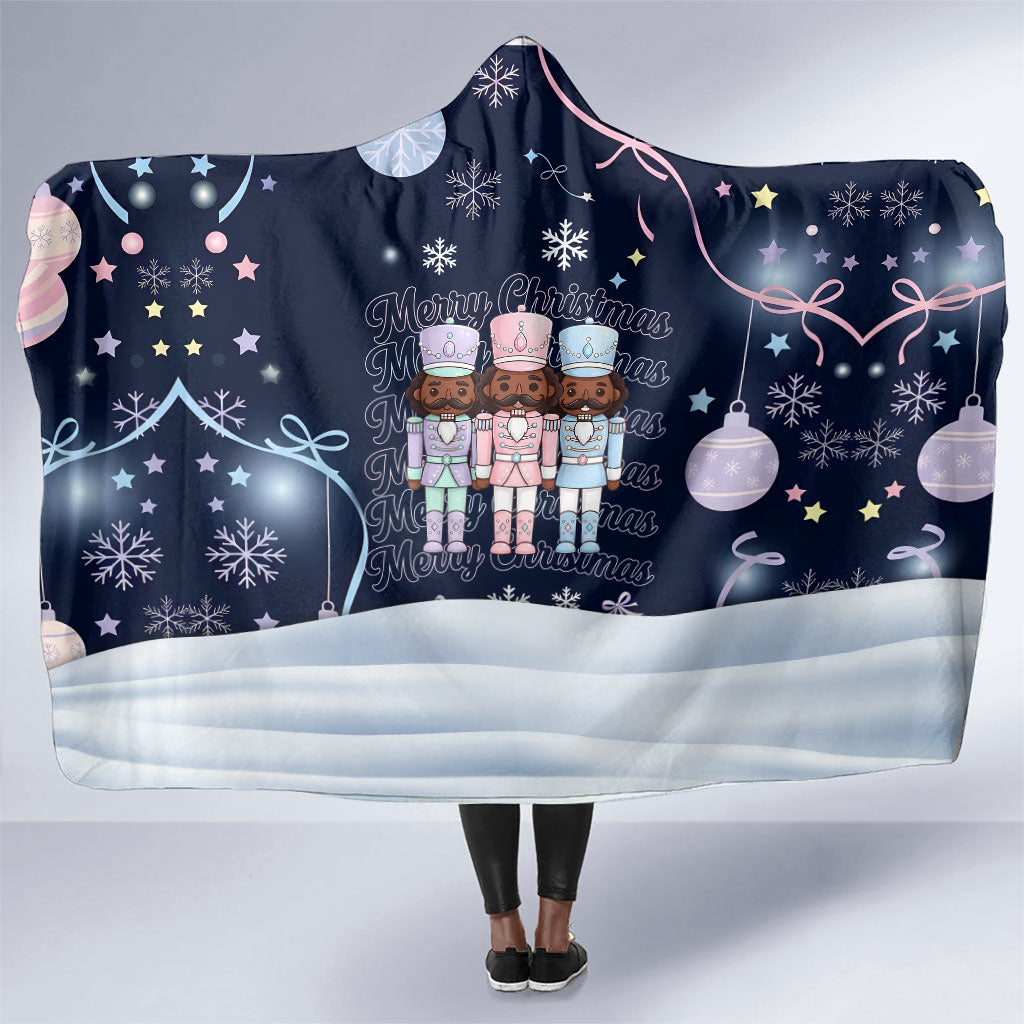 Black Nutcracker Magic Christmas Hooded Blanket African American Pastel Snowflake Winter