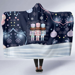 Black Nutcracker Magic Christmas Hooded Blanket African American Pastel Snowflake Winter