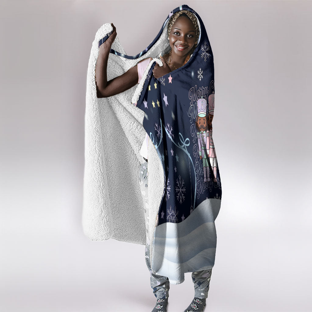 Black Nutcracker Magic Christmas Hooded Blanket African American Pastel Snowflake Winter
