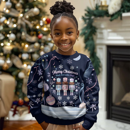 Black Nutcracker Magic Christmas Kid Ugly Christmas Sweater African American Pastel Snowflake Winter