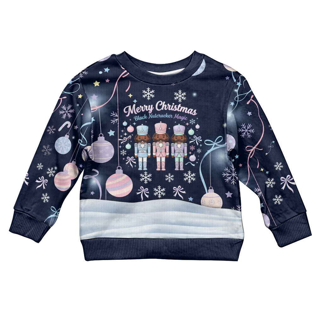 Black Nutcracker Magic Christmas Kid Ugly Christmas Sweater African American Pastel Snowflake Winter