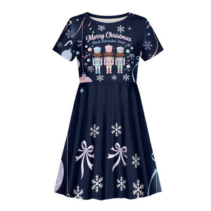 Black Nutcracker Magic Christmas Kid Short Sleeve Dress African American Pastel Snowflake Winter