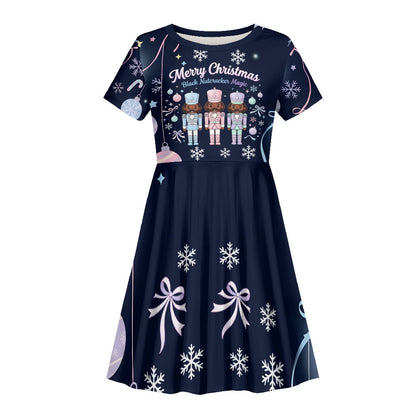 Black Nutcracker Magic Christmas Kid Short Sleeve Dress African American Pastel Snowflake Winter