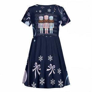 Black Nutcracker Magic Christmas Kid Short Sleeve Dress African American Pastel Snowflake Winter