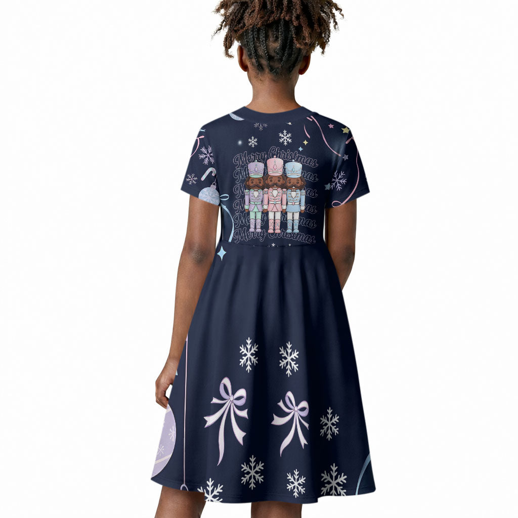 Black Nutcracker Magic Christmas Kid Short Sleeve Dress African American Pastel Snowflake Winter