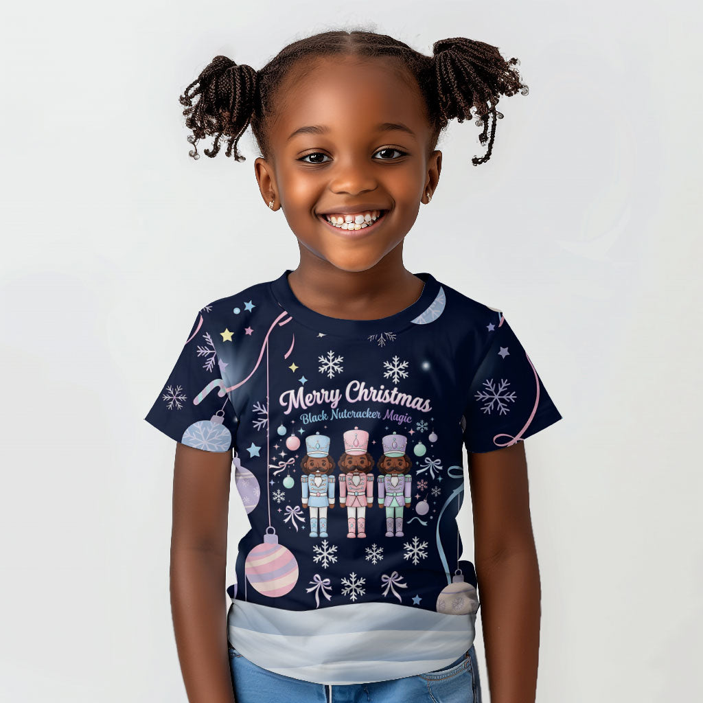 Black Nutcracker Magic Christmas Kid T shirt African American Pastel Snowflake Winter