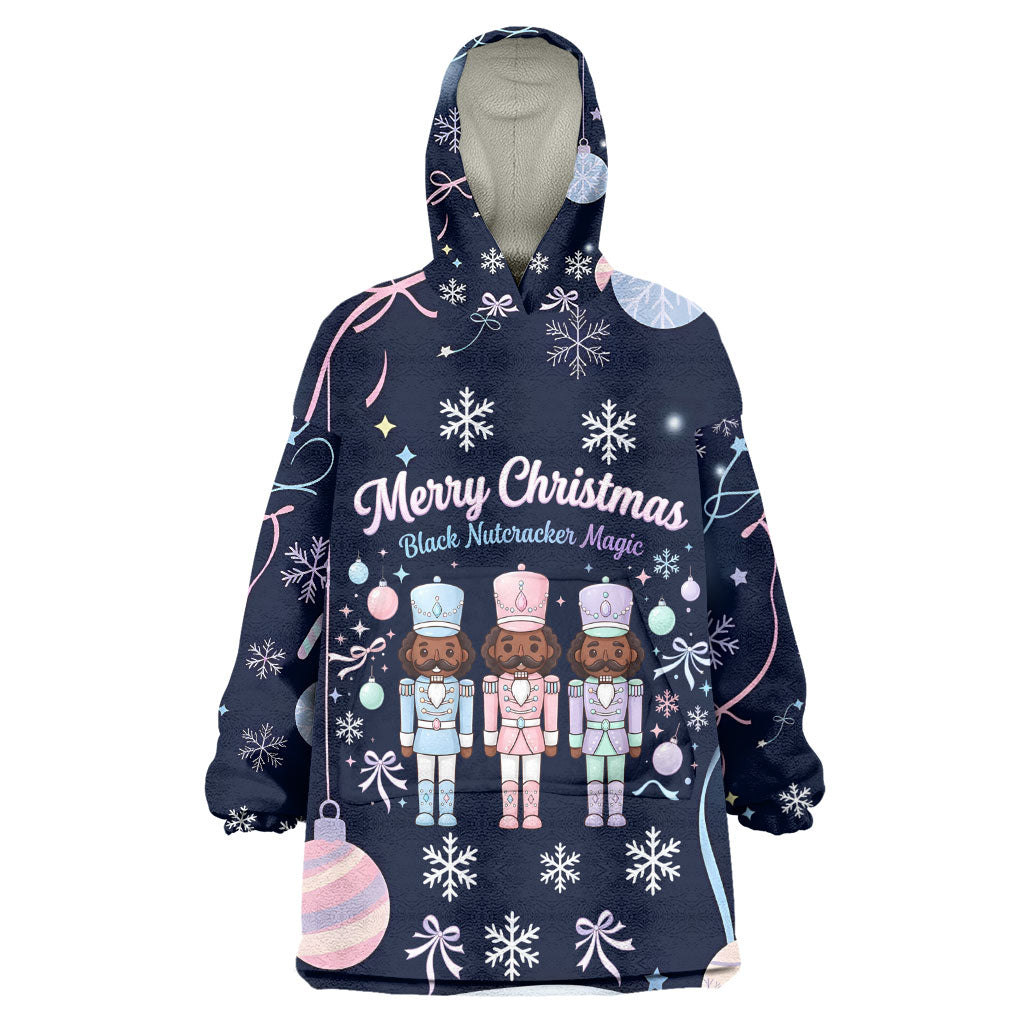 Black Nutcracker Magic Christmas Kid Wearable Blanket Hoodie African American Pastel Snowflake Winter