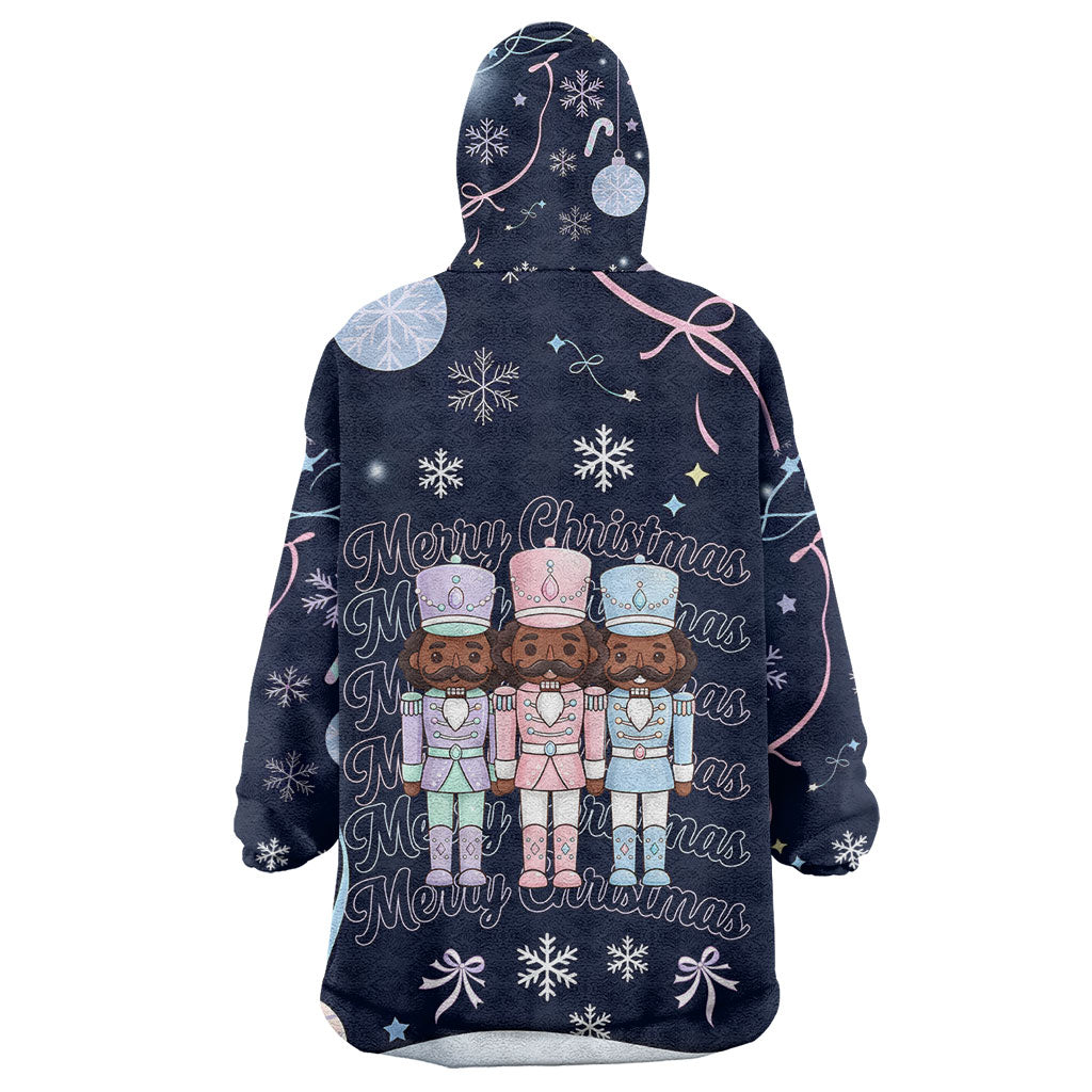 Black Nutcracker Magic Christmas Kid Wearable Blanket Hoodie African American Pastel Snowflake Winter