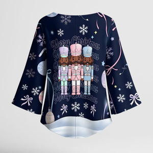 Black Nutcracker Magic Christmas Kimono Sleeve Blouse African American Pastel Snowflake Winter